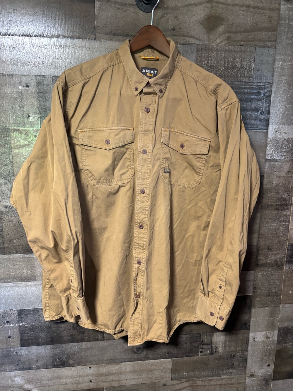 Ariat Rebar 10052940 Twill LS Work Shirt Khaki Long-Sleeve Button-Down XL